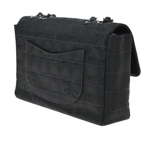 CHANEL CC Logo New Travel Line Chain Shoulder Bag Canvas Leather Black 310RP04 - Picture 4 of 16